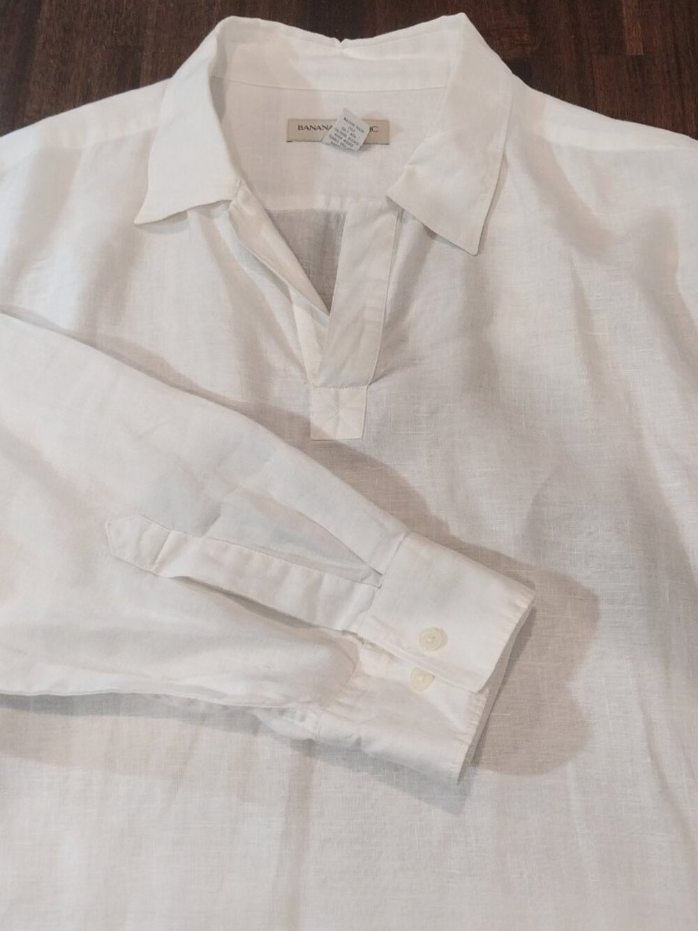 Banana Republic 100% Linen Shirt Pullover Tunic Mens XL Solid Pure White V Neck